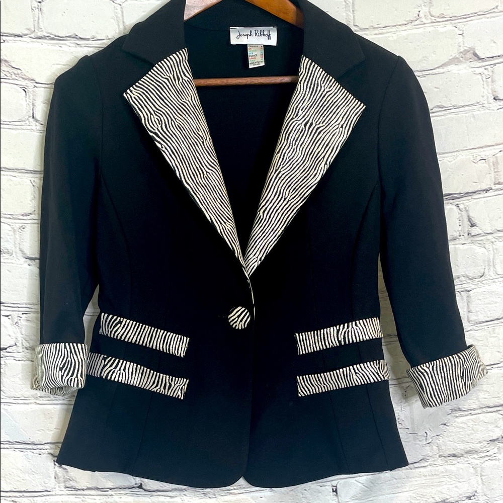 Joseph Ribkoff Black Blazer with Gold & Black Zebra Accents Size 8
